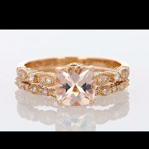 14k Rose Gold Vintage Inspired Cushion Cut Morganite & Diamond Set